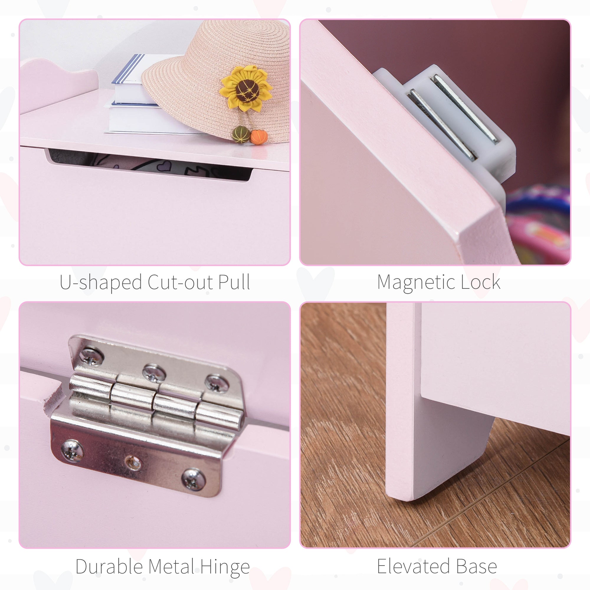 HOMCOM Wooden Kids Toy Box Children Storage Organizer Chest Safety Hinge Playroom Furniture Pink 