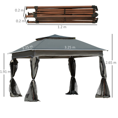 Outsunny 3 x 3(m) Pop Up Gazebo, Double-roof Garden Tent with Netting and Carry Bag, Party Event Shelter for Outdoor Patio, Dark Grey 