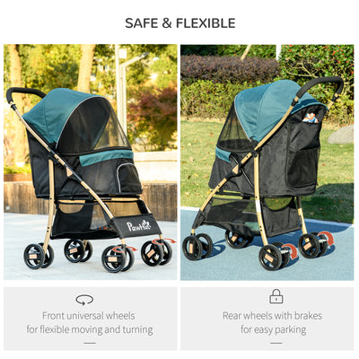 PawHut Pet Stroller for Small and Miniature Dogs, with Rain Cover - Dark Green 