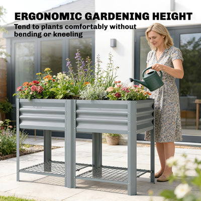 Outsunny Raised Garden Bed with Storage Shelf Steel Elevated Planter Box with Legs for Outdoor Vegetables Flowers 