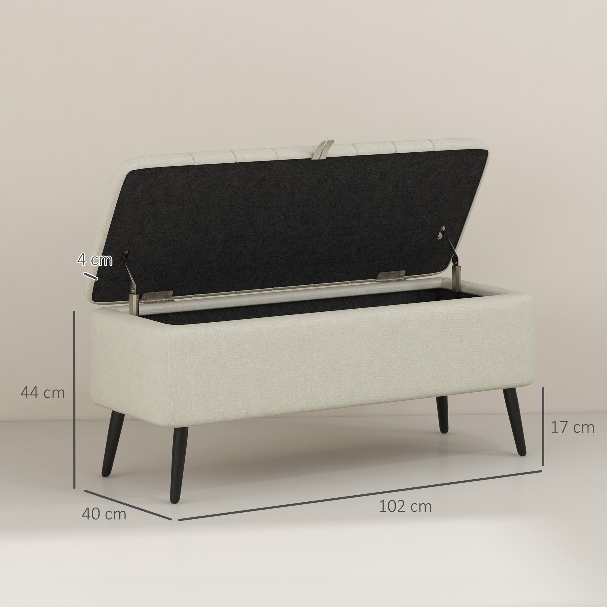 HOMCOM Linen-Look 92 x 31cm Storage Ottoman - Cream White 