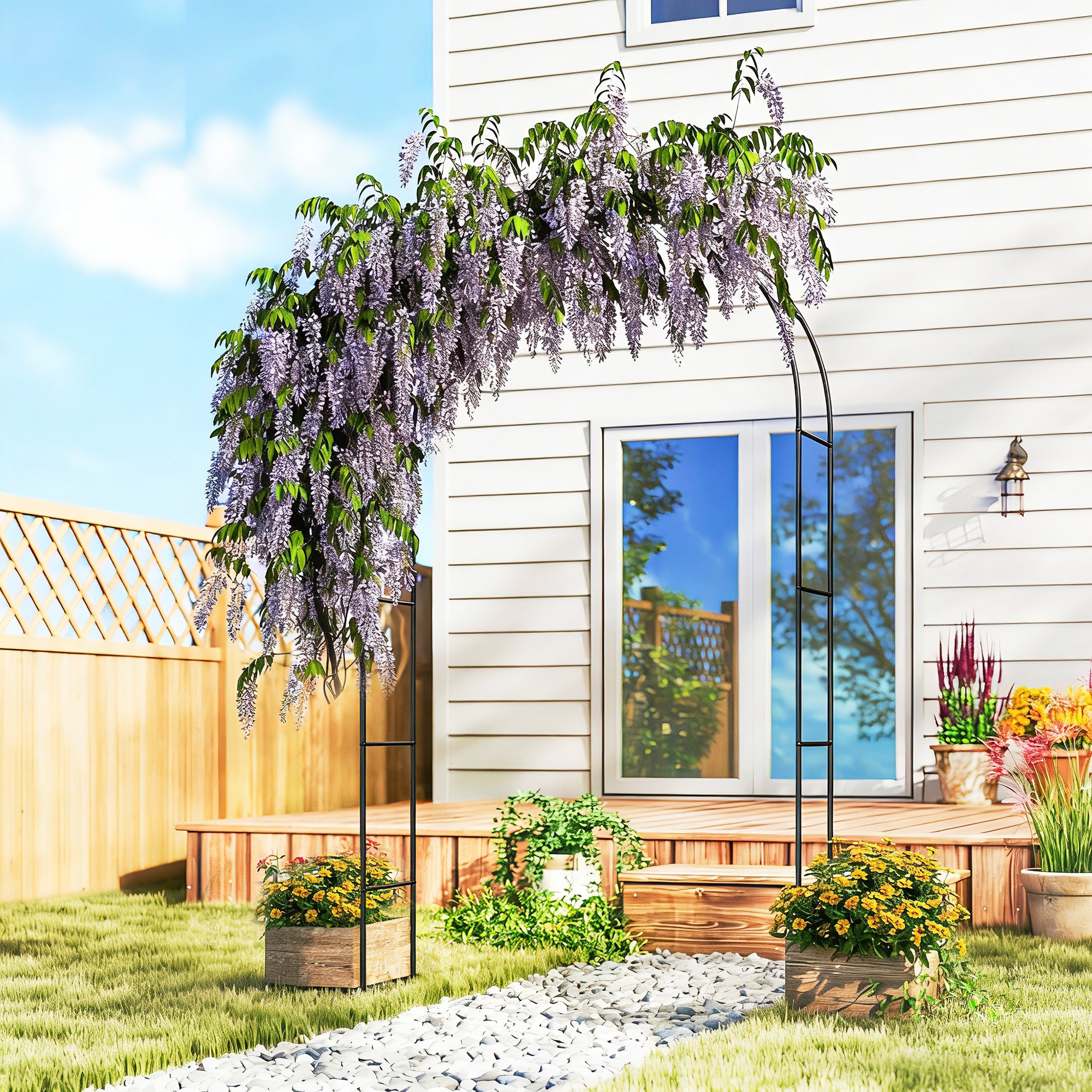 Outsunny Garden Arch, 2.4 m High x 1.5 m Wide Metal Garden Trellis for Climbing Plants, Outdoor Wedding Arch for Bridal, Black 