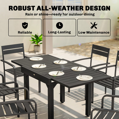 Outsunny Expandable Patio Dining Table for 4-6 People, 80-160 cm Aluminium Extendable Outdoor Patio Table with Slatted Top, Black 
