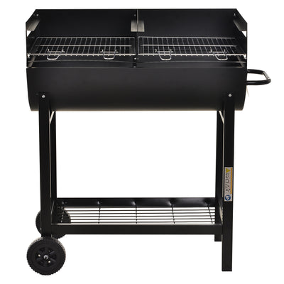 Outsunny Steel 2-Grill Charcoal BBQ w/ Wheels Black 