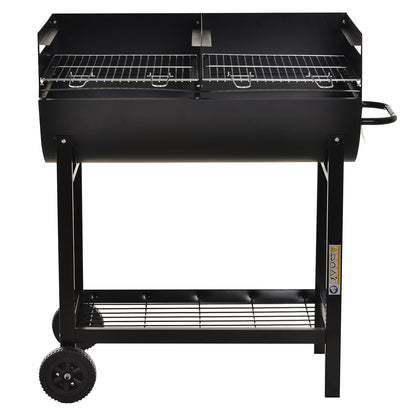 Outsunny Steel 2-Grill Charcoal BBQ w/ Wheels Black 