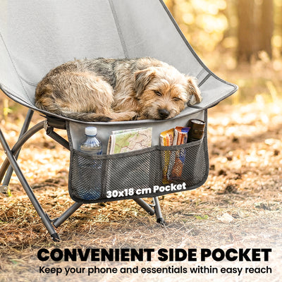 Outsunny Camping Chair for Adults Heavy Duty Folding Camp Chair with Side Pocket and Carry Bag Light Grey 