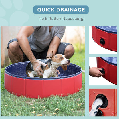 PawHut Foldable Dog Paddling Pool Pet Cat Swimming Pool Indoor/Outdoor Collapsible Summer Bathing Tub Shower Tub Puppy Washer (Φ80 × 20H cm, Red) 