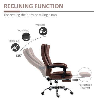 Vinsetto Home Office Chair Microfibre Desk Chair with Reclining Function Armrests Swivel Wheels Footrest Brown 