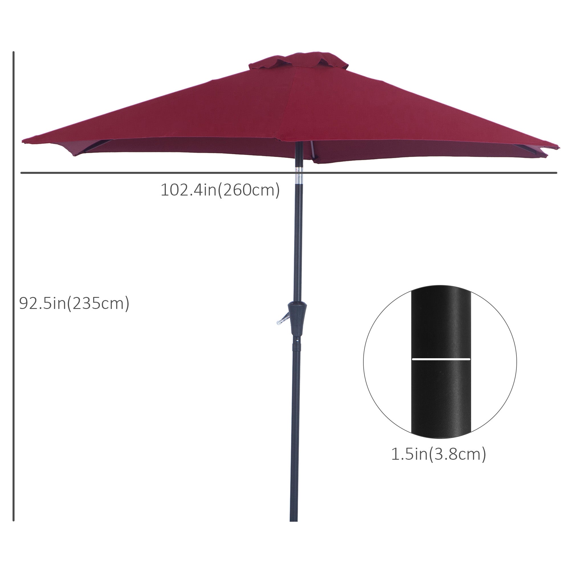 Outsunny 2.6M Garden Parasol Umbrella with Tilt and Crank, Outdoor Sun Parasol Sunshade Shelter with Aluminium Frame, Wine Red 