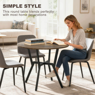 HOMCOM Dining Table, Round Kitchen Table with Black Legs, Anti-slip Foot Pads for Living Room, Dining Room 90 x 76 cm, Rustic Brown 