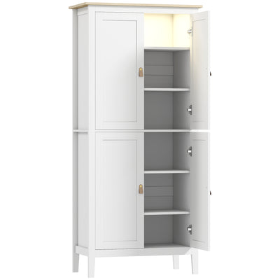 HOMCOM 176.5 cm Tall Pantry Cupboard with Motion Sensor LED Light - White 