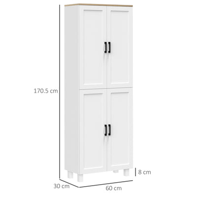 HOMCOM Freestanding Kitchen Cupboard, 4-Door Storage Cabinet Organizer with Adjustable Shelves White 