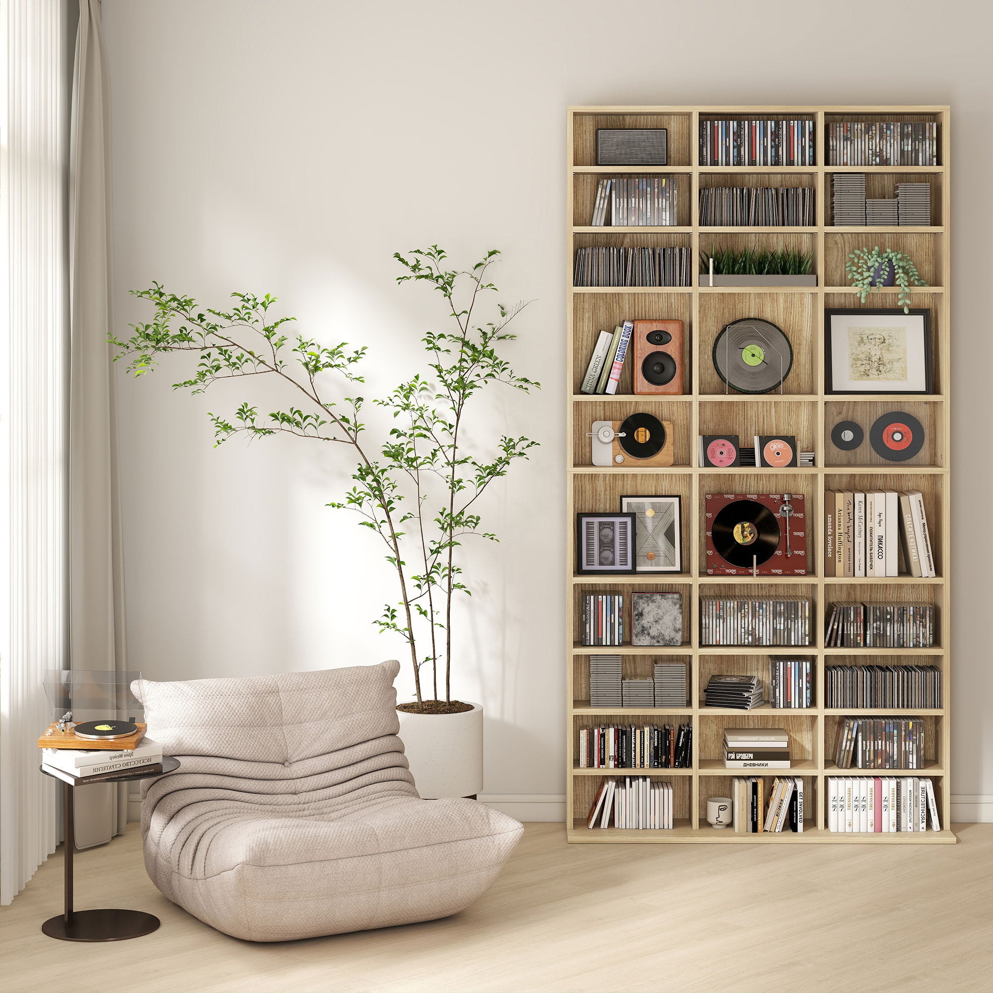 HOMCOM CD Storage Unit with Adjustable Shelves, 102 x 195 cm, Oak Tone