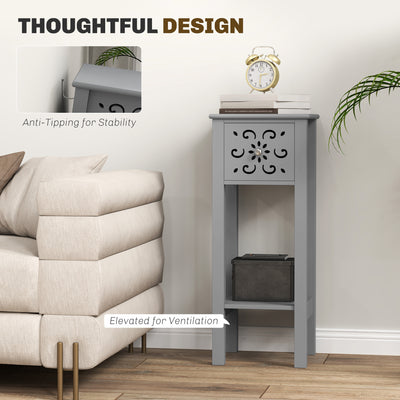 HOMCOM Set of Two Elegant Floral Cut-Out Side Tables - Grey 