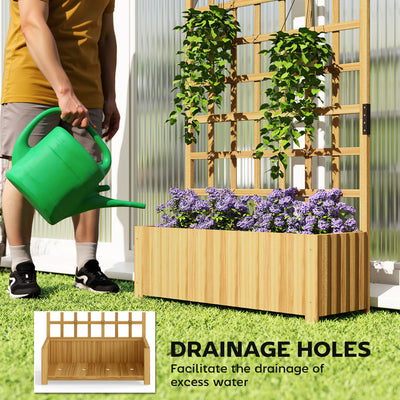 Outsunny Wooden Raised Planter with Trellis, Raised Bed for Garden with Lattice and Drainage Holes for Climbing Plants 