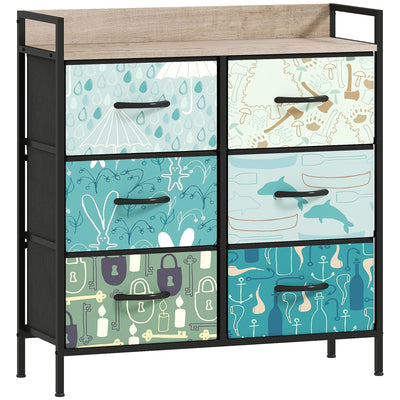 HOMCOM 6-Drawer Chest of Drawers - Blue 