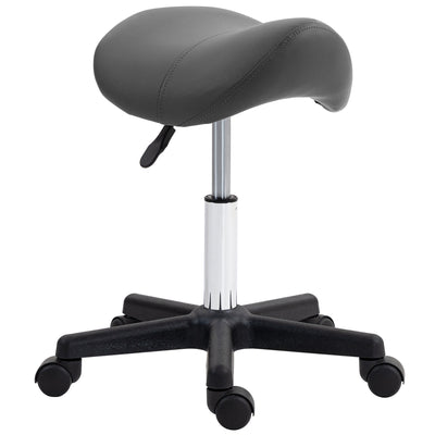 HOMCOM Saddle Stool, PU Leather Adjustable Rolling Salon Chair with Steel Frame for Massage, Spa, Beauty and Tattoo, Grey 