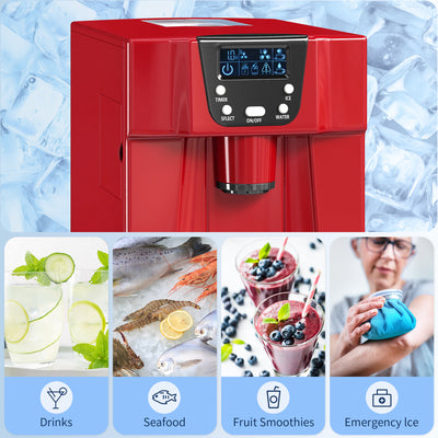 HOMCOM 3L Ice Maker Machine and Water Dispenser, 12kg in 24H, 2 Sizes 9 Ice Cubes Ready in 6-10 Mins Ice Machine, Red 