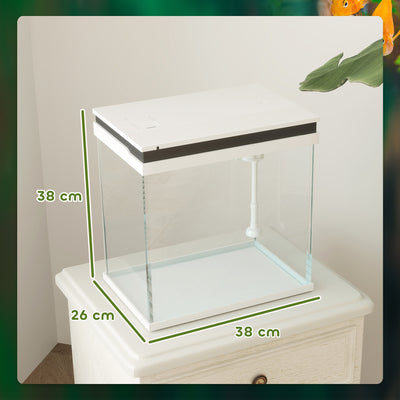 PawHut 26L Glass Fish Tank with Filter System, LED Lights, Water Pump, White 