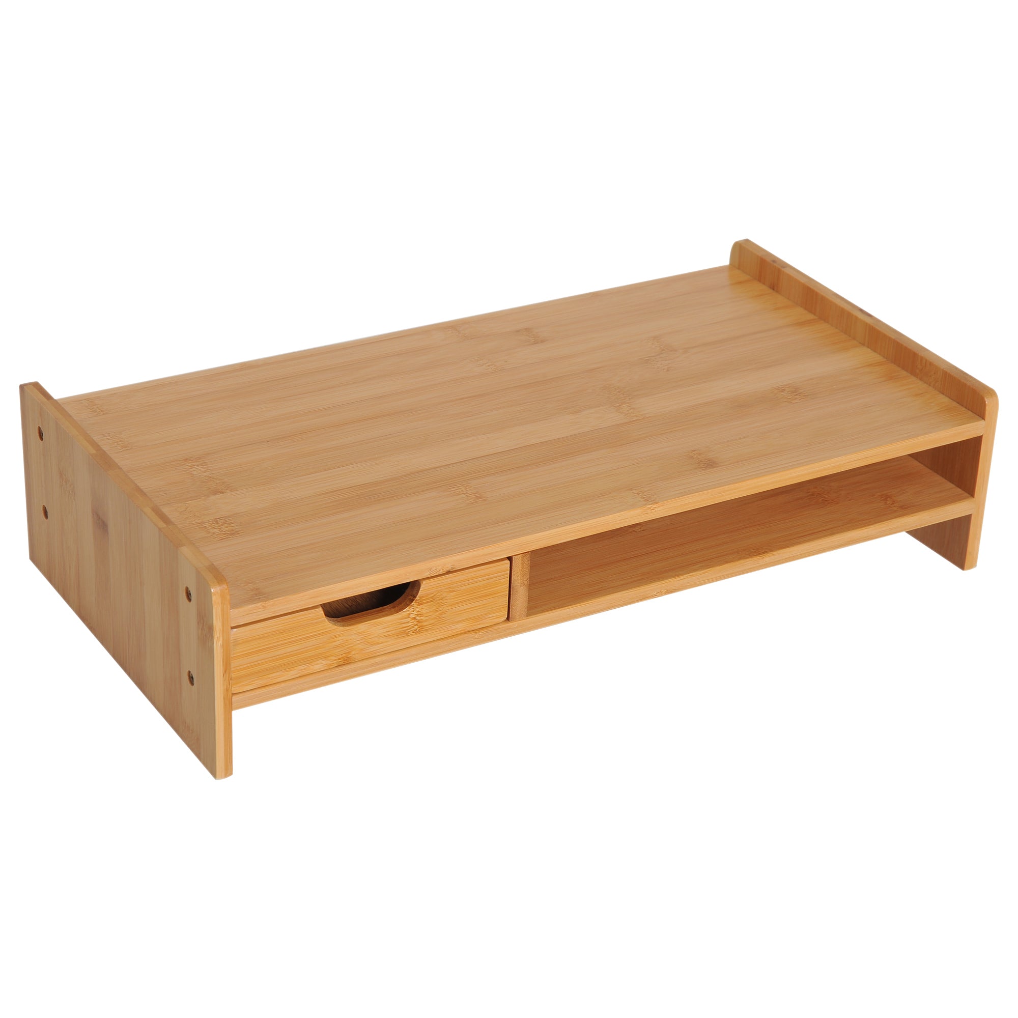 HOMCOM Monitor Riser Laptop PC Plinth Stand TV Computer Desktop Organiser W/ Drawer Bamboo 