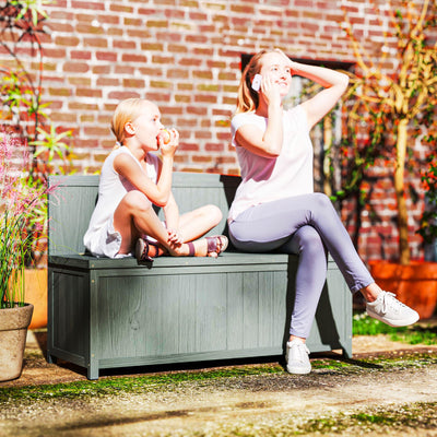 Outsunny Wood Storage Bench for Patio Furniture, Outdoor Garden Seating Tools, Grey 