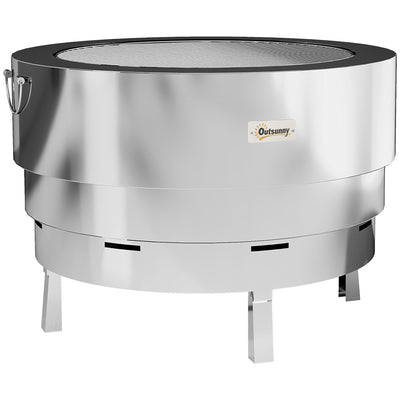 Outsunny Stainless Steel Wood-burning Fire Pit with Fire Poker - Silver 