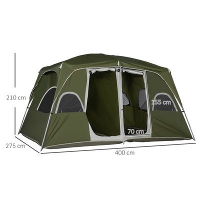 Outsunny Camping Tent, Family Tent 4-8 Person 2 Room, with Large Mesh Windows, Easy Set Up for Backpacking Hiking Outdoor, Green 