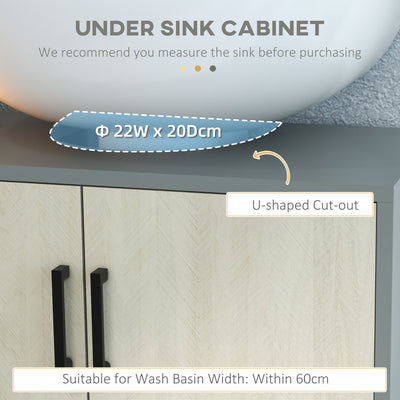 kleankin Under Sink Cabinet, Bathroom Vanity Unit, Storage Cupboard with Double Doors and Storage Shelves, 60x30x60cm, Natural 