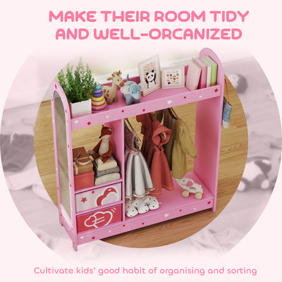 AIYAPLAY Kids Clothes Rail, Kids Wardrobe with Mirror, Shelves, Fabric Storage and Hooks for Bedroom, Nursery, Pink 