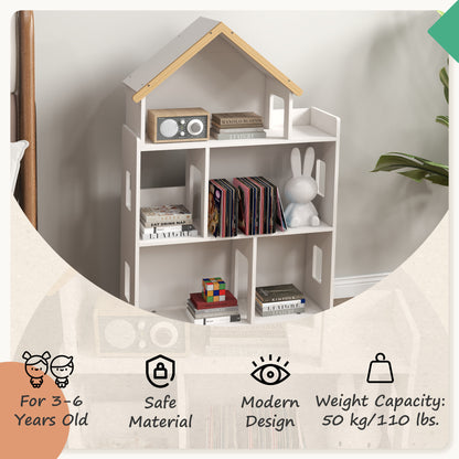 ZONEKIZ Three-Tier Toy Storage Shelf, Kids Bookcase, with Six Cubes, for Playroom, Bedroom - White 