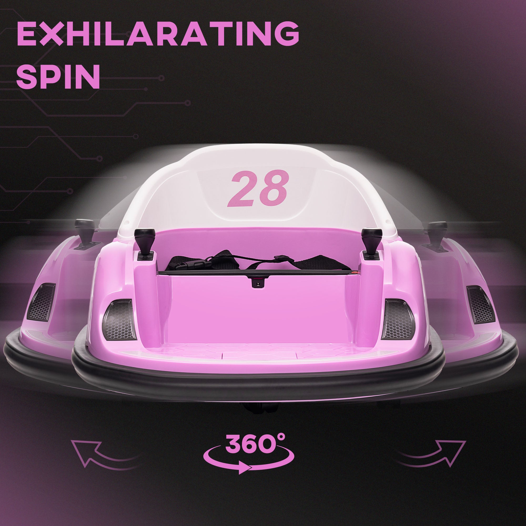 AIYAPLAY 360\'c2\'b0 Rotation Kids Bumper Car, 12V Waltz Car with Remote Control, Dual Joystick, Music, Lights, Pink