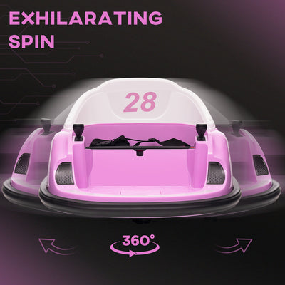 AIYAPLAY 360\'c2\'b0 Rotation Kids Bumper Car, 12V Waltz Car with Remote Control, Dual Joystick, Music, Lights, Pink 