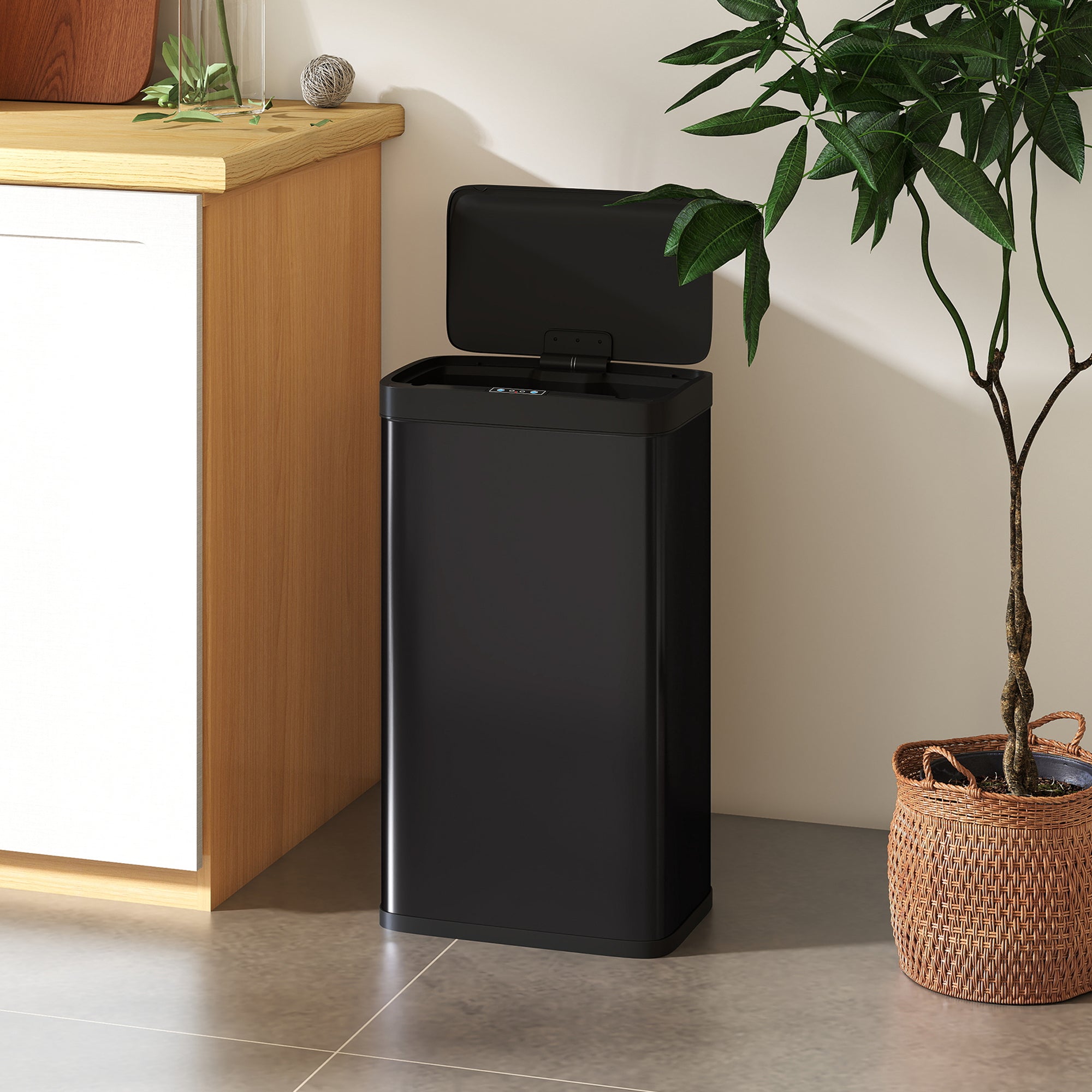 HOMCOM 45L Kitchen Sensor Bin - Black 