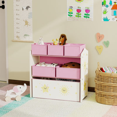 AIYAPLAY Kids Toy Storage Units, 3-Tier Toy Organiser Shelf with 6 Removable Boxes for Kids, Bedroom, Playroom, Pink 