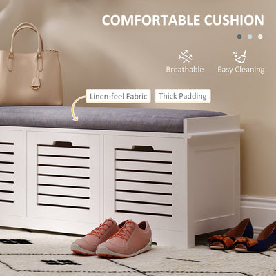 HOMCOM Shoe Storage Bench with 3 Drawers & Removable Grey Seat Cushion Hallway Organisation furniture 