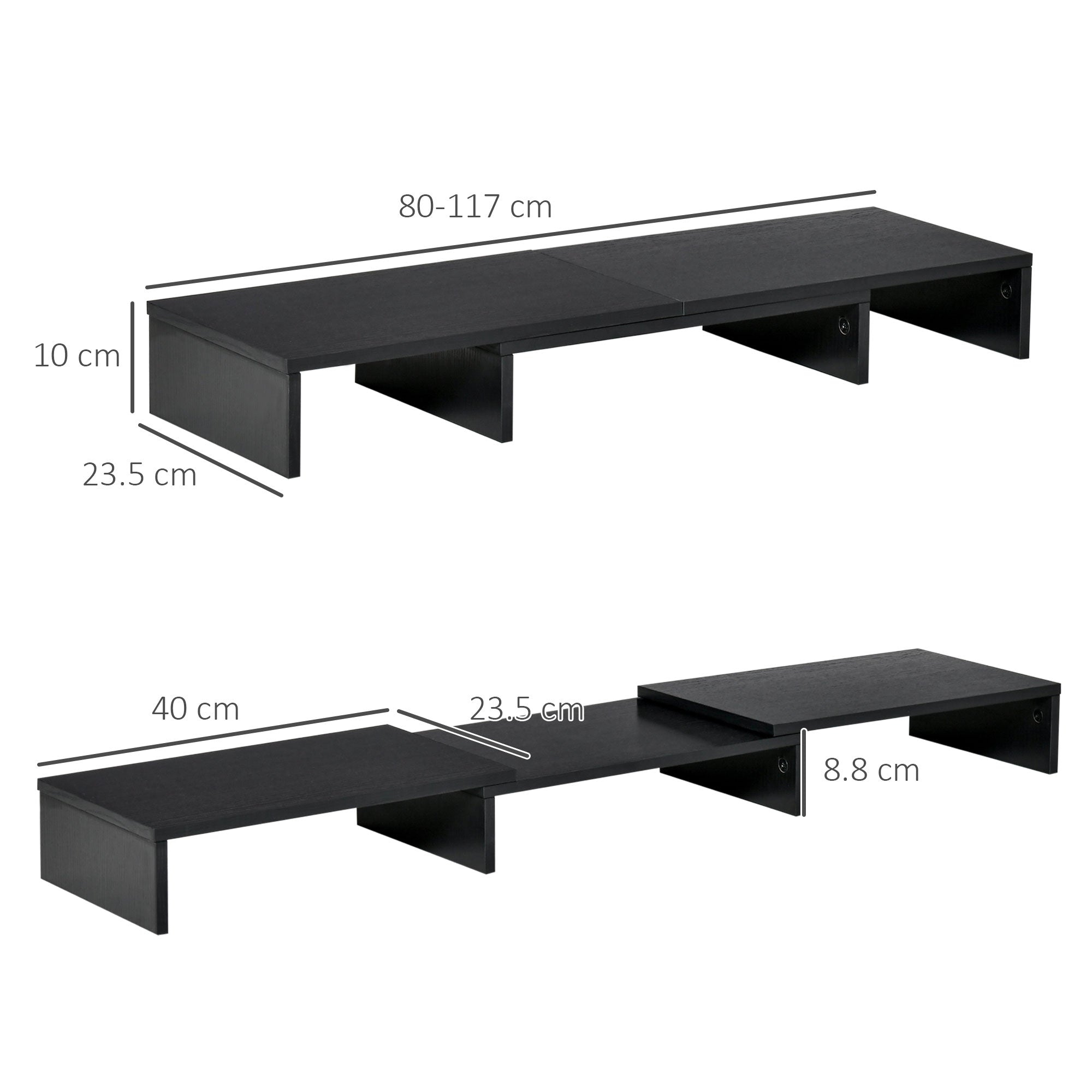 Vinsetto Dual Monitor Stand Riser with Adjustable Length and Angle, Screen Riser for Laptop, Computer, PC, Printer, TV, Black 