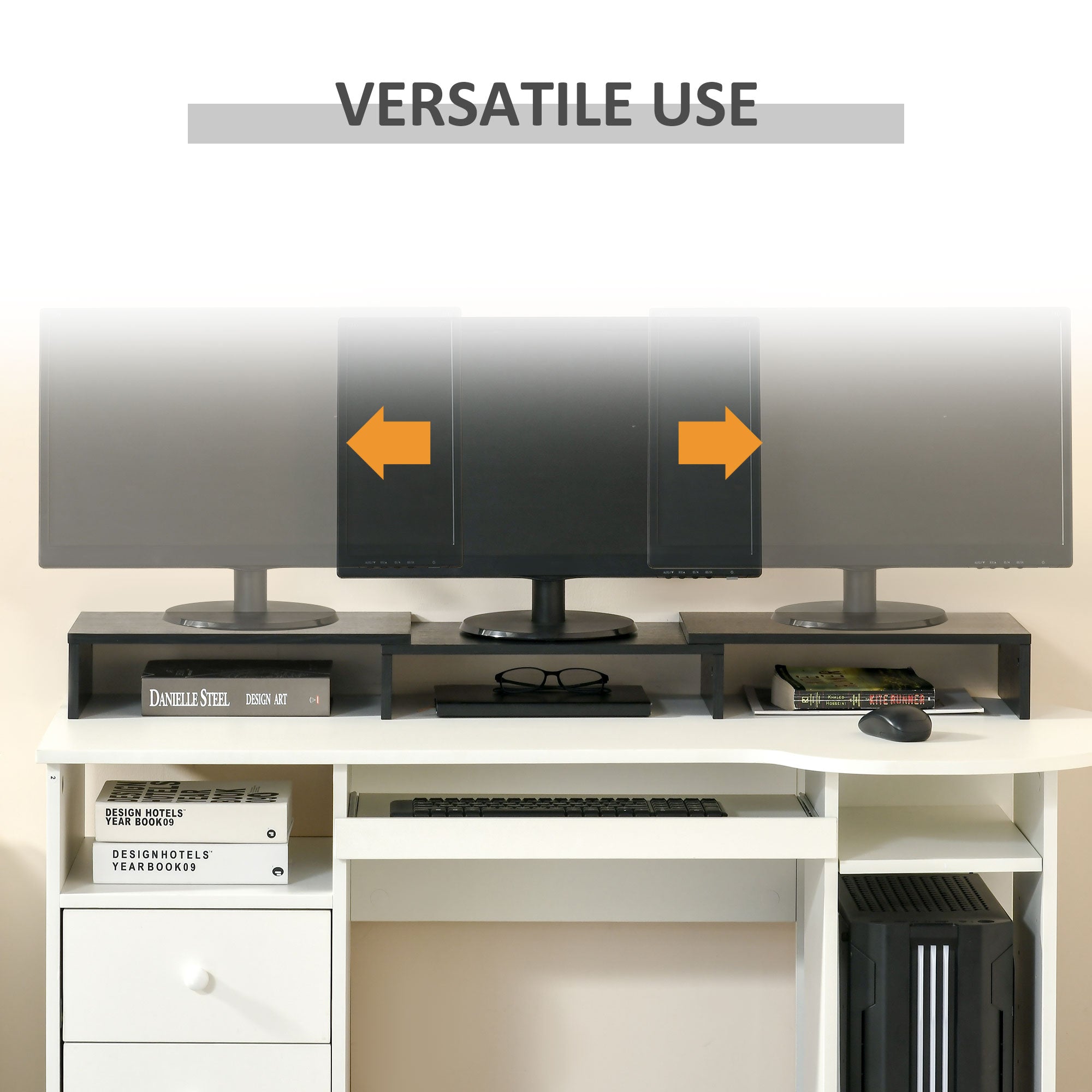 Vinsetto Dual Monitor Stand Riser with Adjustable Length and Angle, Screen Riser for Laptop, Computer, PC, Printer, TV, Black 