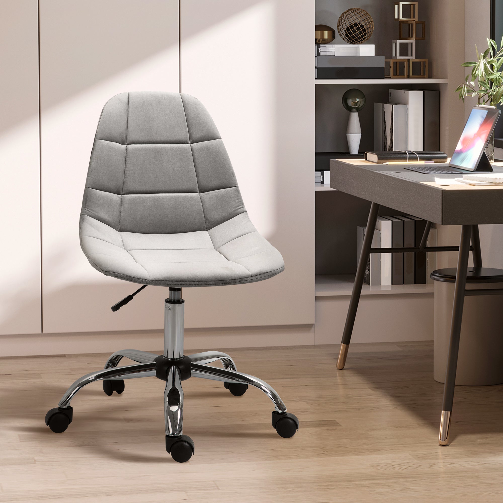 Vinsetto Ergonomic Office Chair with Adjustable Height and Wheels Velvet Executive Chair Armless for Home Study Bedroom Grey 