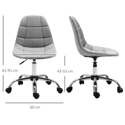 Vinsetto Ergonomic Office Chair with Adjustable Height and Wheels Velvet Executive Chair Armless for Home Study Bedroom Grey 