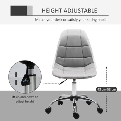 Vinsetto Ergonomic Office Chair with Adjustable Height and Wheels Velvet Executive Chair Armless for Home Study Bedroom Grey 
