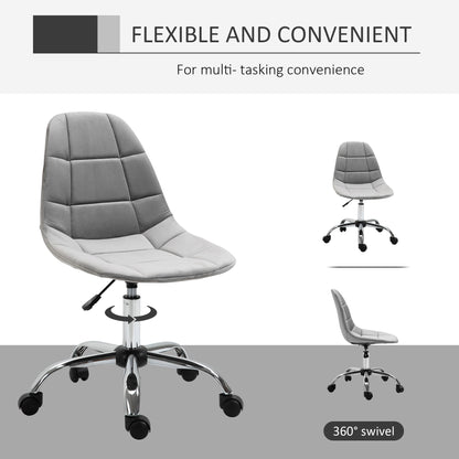 Vinsetto Ergonomic Office Chair with Adjustable Height and Wheels Velvet Executive Chair Armless for Home Study Bedroom Grey 