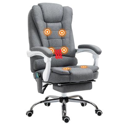 Vinsetto Heated 6 Points Vibration Massage Executive Office Chair Adjustable Swivel Ergonomic High Back Desk Chair Recliner with Footrest Grey 