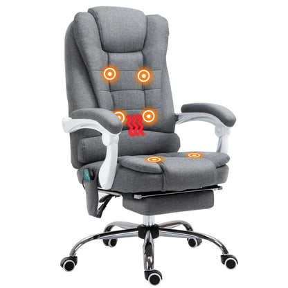 Vinsetto Heated 6 Points Vibration Massage Executive Office Chair Adjustable Swivel Ergonomic High Back Desk Chair Recliner with Footrest Grey 