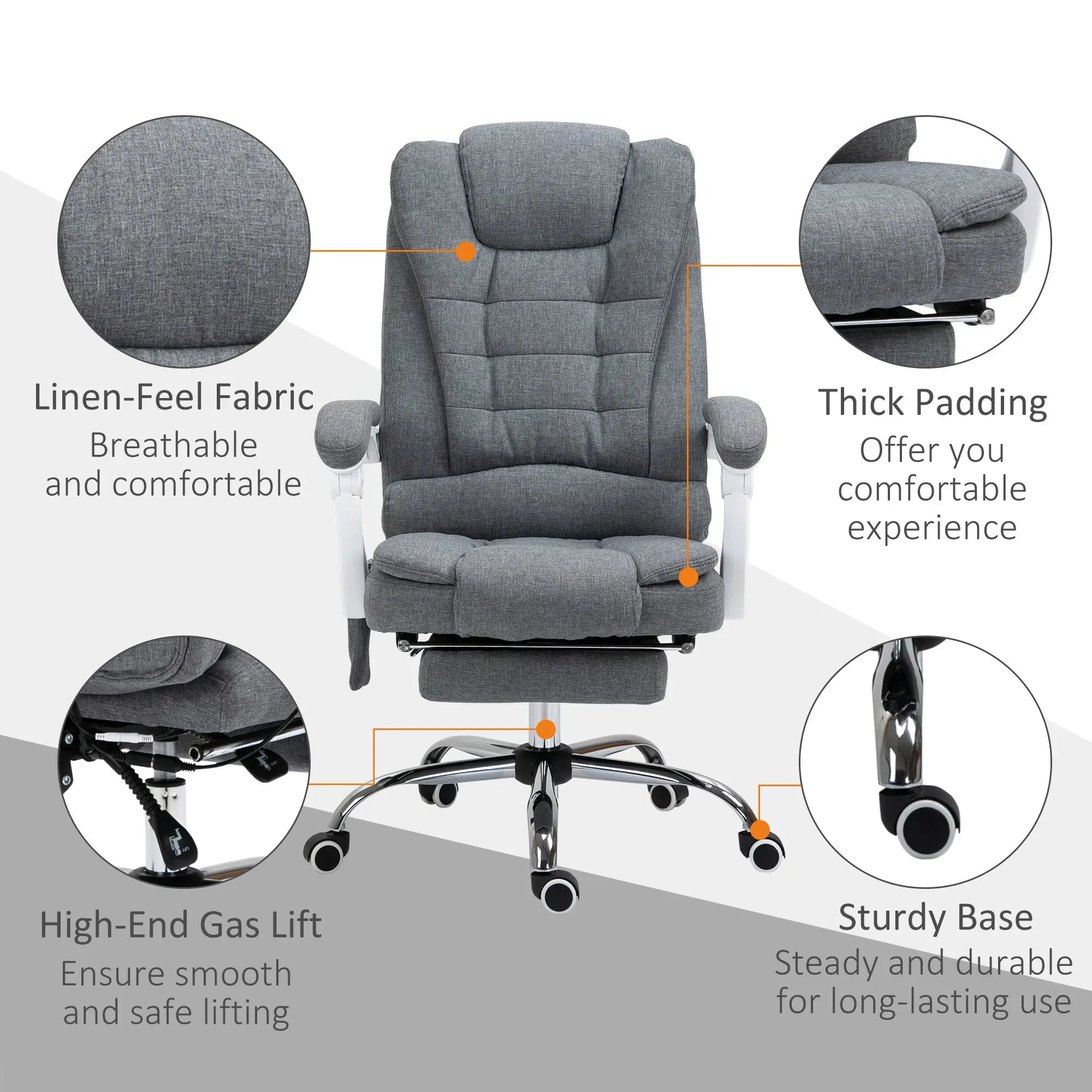 Vinsetto Heated 6 Points Vibration Massage Executive Office Chair Adjustable Swivel Ergonomic High Back Desk Chair Recliner with Footrest Grey 