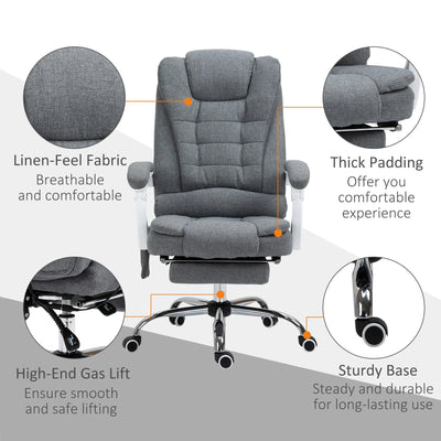 Vinsetto Heated 6 Points Vibration Massage Executive Office Chair Adjustable Swivel Ergonomic High Back Desk Chair Recliner with Footrest Grey 
