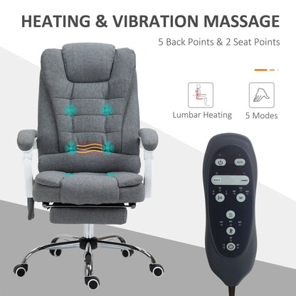 Vinsetto Heated 6 Points Vibration Massage Executive Office Chair Adjustable Swivel Ergonomic High Back Desk Chair Recliner with Footrest Grey 