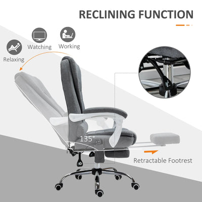 Vinsetto Heated 6 Points Vibration Massage Executive Office Chair Adjustable Swivel Ergonomic High Back Desk Chair Recliner with Footrest Grey 