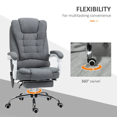 Vinsetto Heated 6 Points Vibration Massage Executive Office Chair Adjustable Swivel Ergonomic High Back Desk Chair Recliner with Footrest Grey 