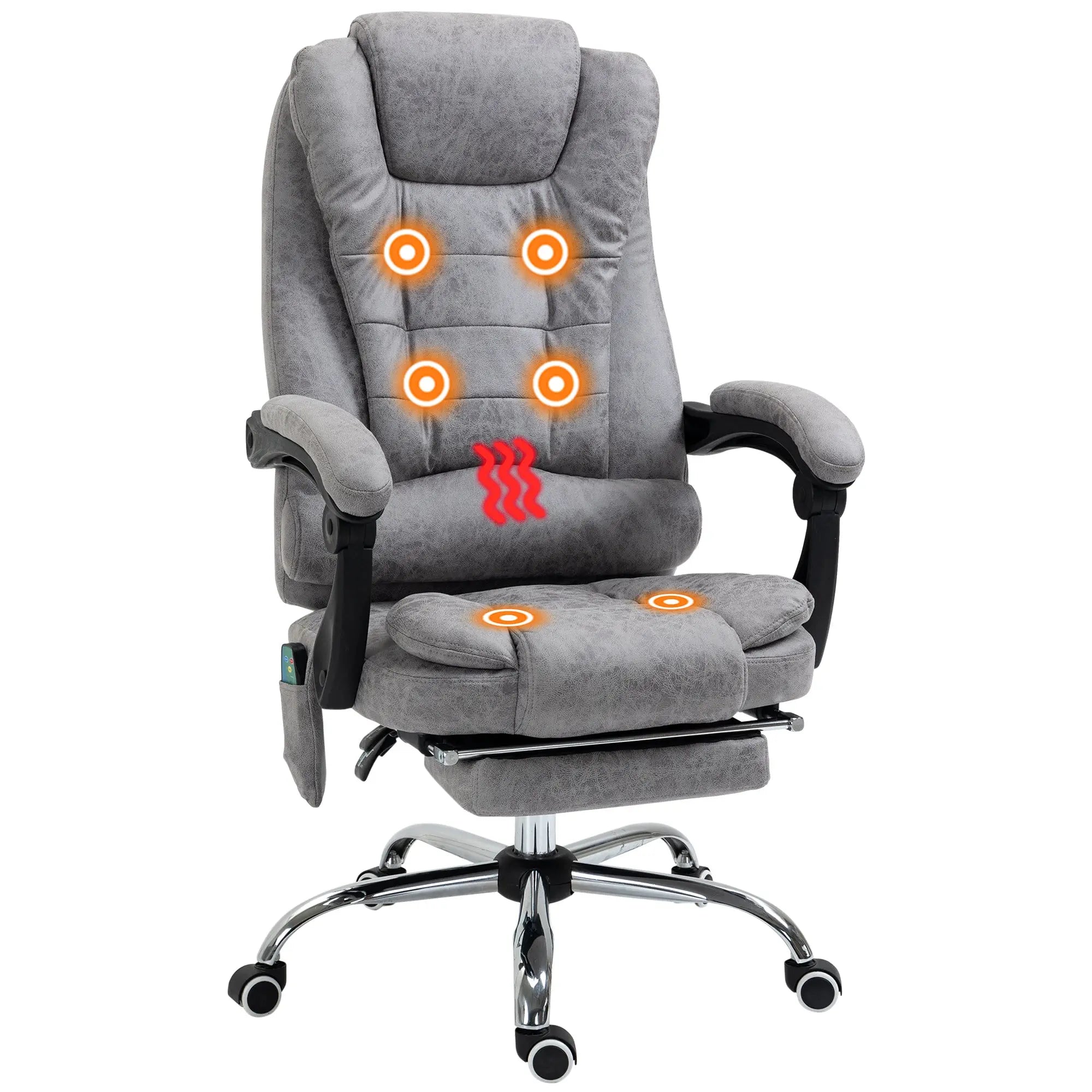Vinsetto Heated 6 Points Vibration Massage Executive Office Chair Adjustable Swivel Ergonomic High Back Desk Chair Recliner with Footrest Grey 