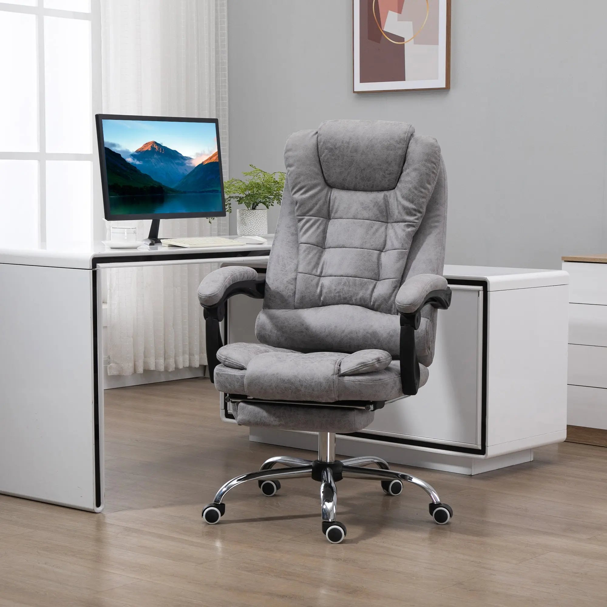 Vinsetto Heated 6 Points Vibration Massage Executive Office Chair Adjustable Swivel Ergonomic High Back Desk Chair Recliner with Footrest Grey 